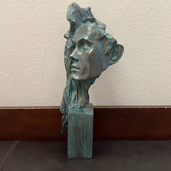 Hand Painted Sculpture Eyes Wide Open vs Eyes Closed Shut Signed by Artist - Picture 3 of 6